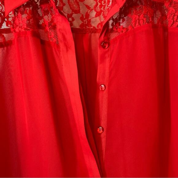 Olsenboye Red Lace Lightweight Button Up Blouse Top - Picture 5 of 11